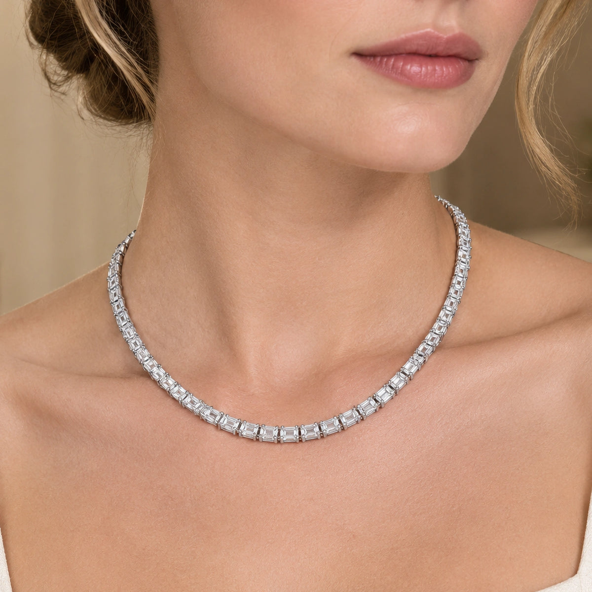 Royal Constellation Lab-Grown Diamond Station Tennis Necklace - White Gold