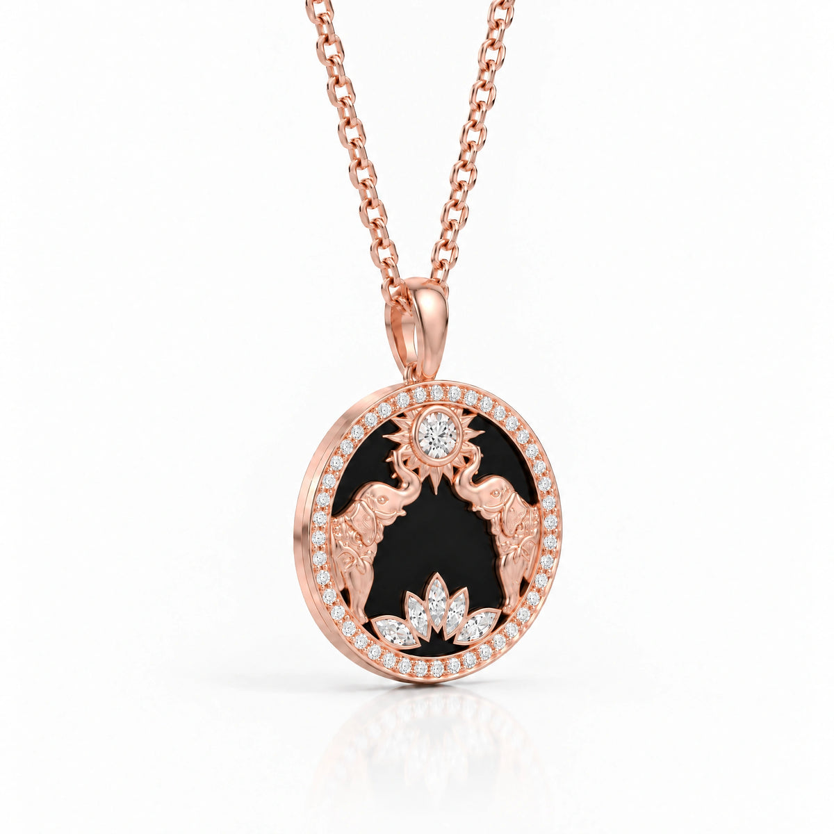Gaja Lab-Grown Diamond Elephant Medallion Pendant - Rose Gold