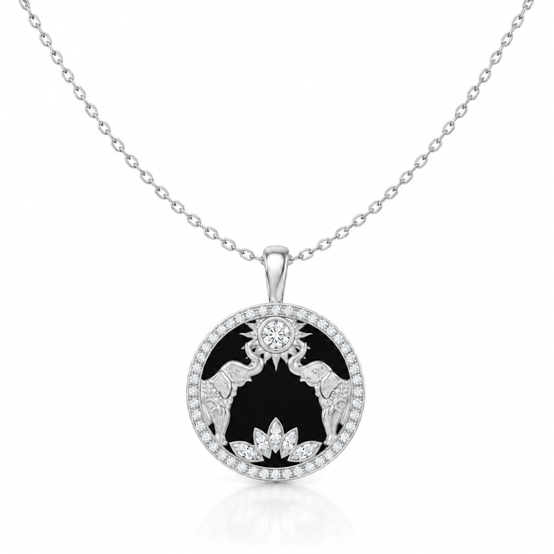 Gaja Lab-Grown Diamond Elephant Medallion Pendant - White Gold