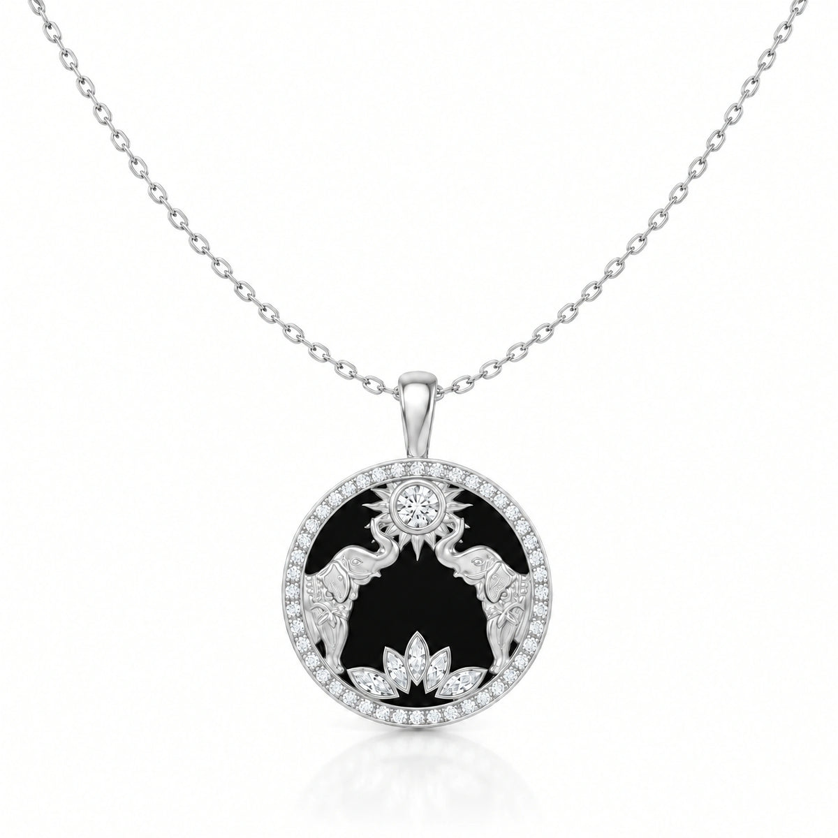 Gaja Lab-Grown Diamond Elephant Medallion Pendant - White Gold