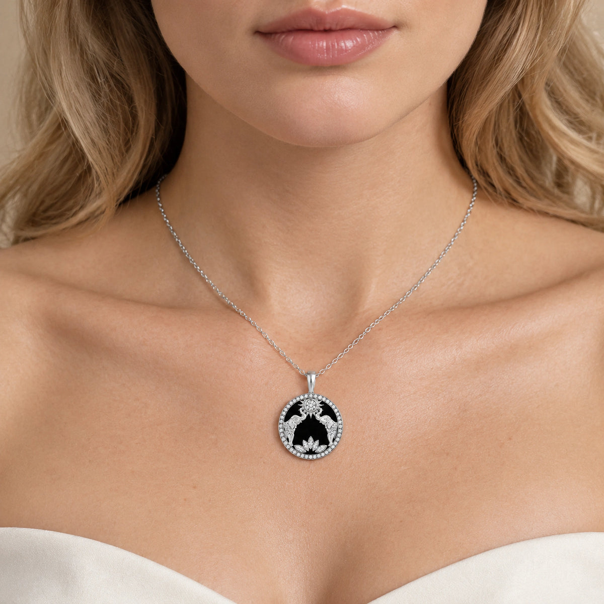 Gaja Lab-Grown Diamond Elephant Medallion Pendant - White Gold