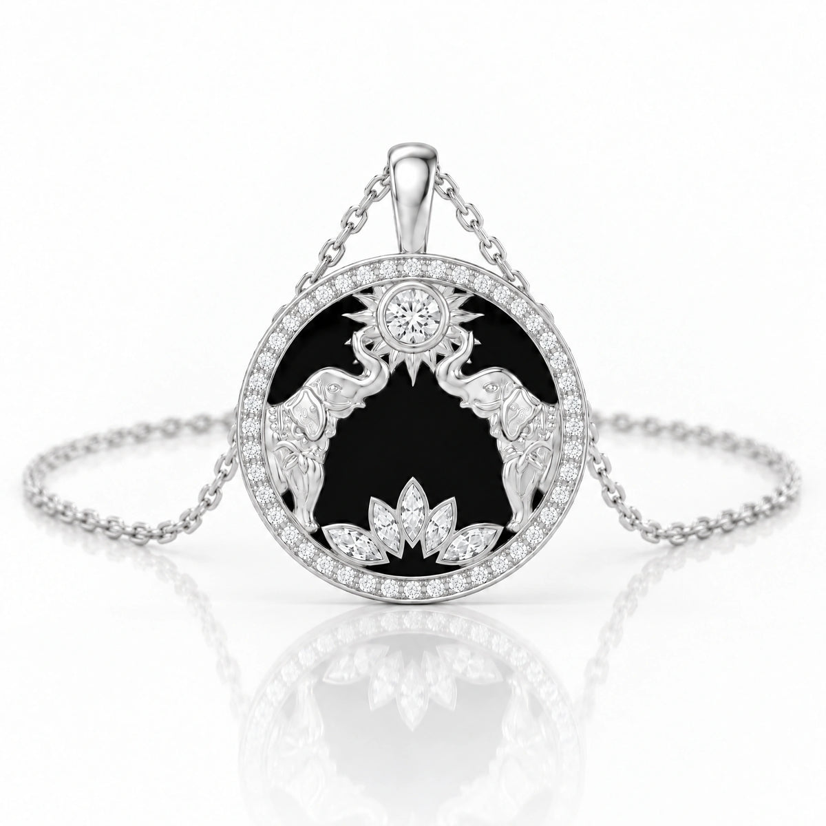 Gaja Lab-Grown Diamond Elephant Medallion Pendant - White Gold