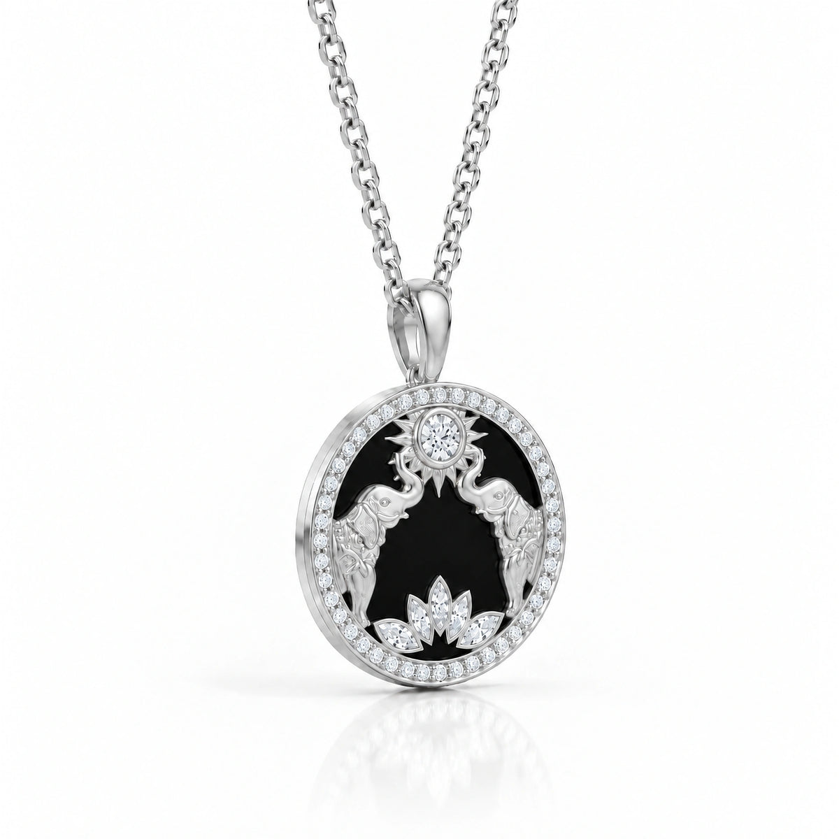 Gaja Lab-Grown Diamond Elephant Medallion Pendant - White Gold