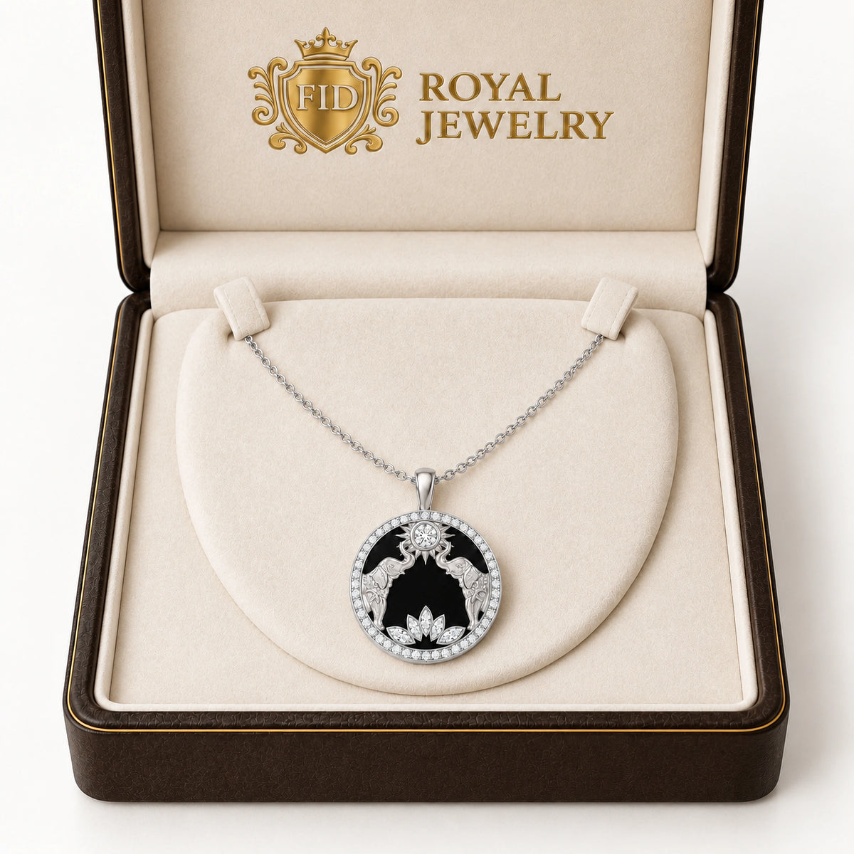 Gaja Lab-Grown Diamond Elephant Medallion Pendant - White Gold