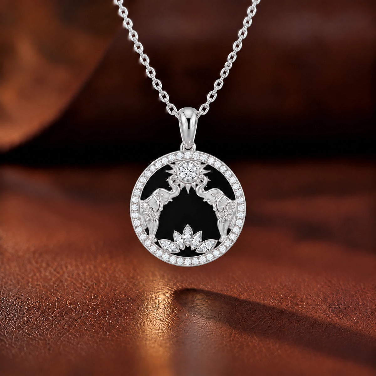 Gaja Lab-Grown Diamond Elephant Medallion Pendant - White Gold