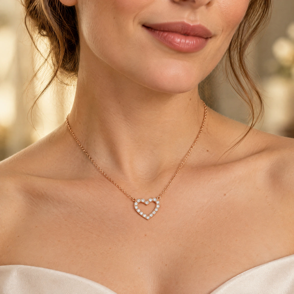 Tendresse Lab-Grown Diamond Open Heart Necklace - Rose Gold