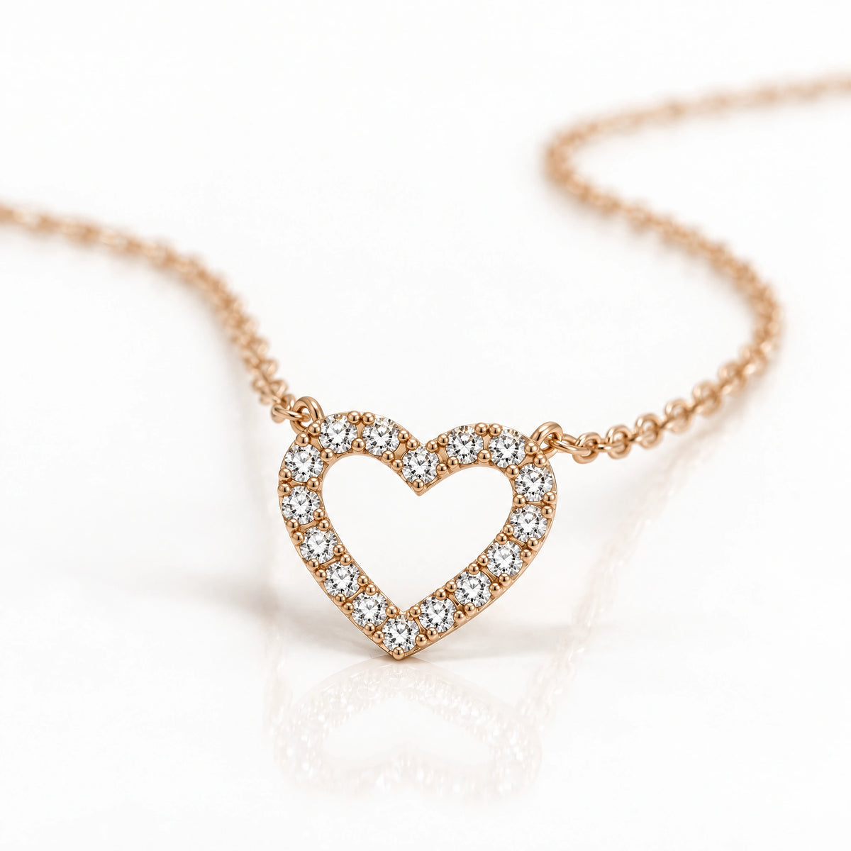 Tendresse Lab-Grown Diamond Open Heart Necklace - Rose Gold