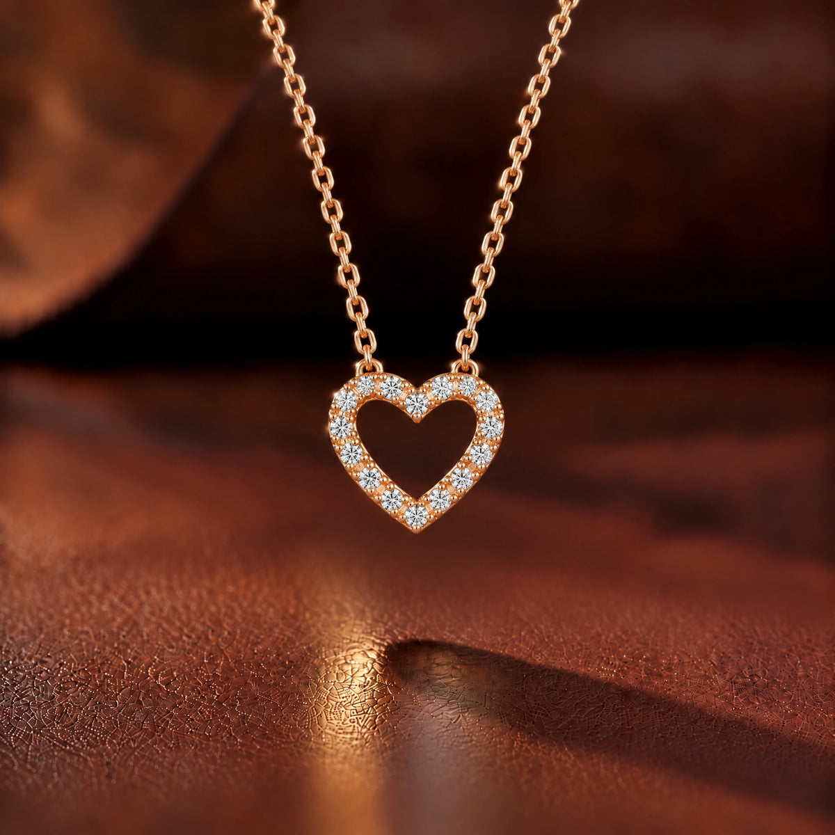 Tendresse Lab-Grown Diamond Open Heart Necklace - Rose Gold