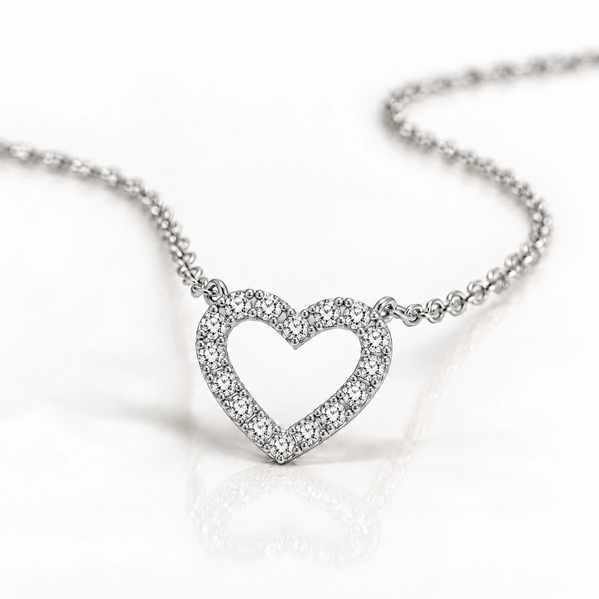 Tendresse Lab-Grown Diamond Open Heart Necklace - White Gold