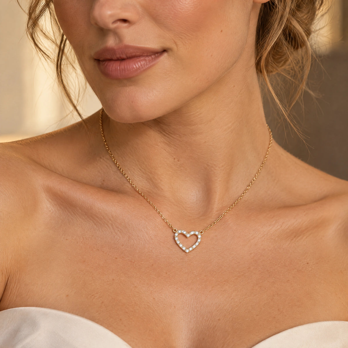 Tendresse Lab-Grown Diamond Open Heart Necklace - Yellow Gold