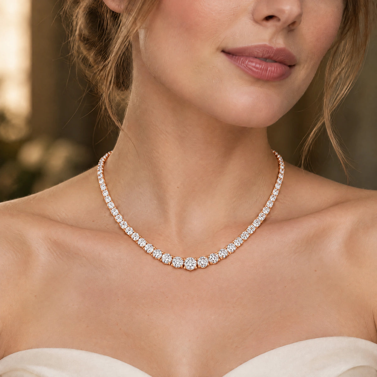 Royal Grace Graduated Lab-Grown Diamond Riviera Necklace - Rose Gold