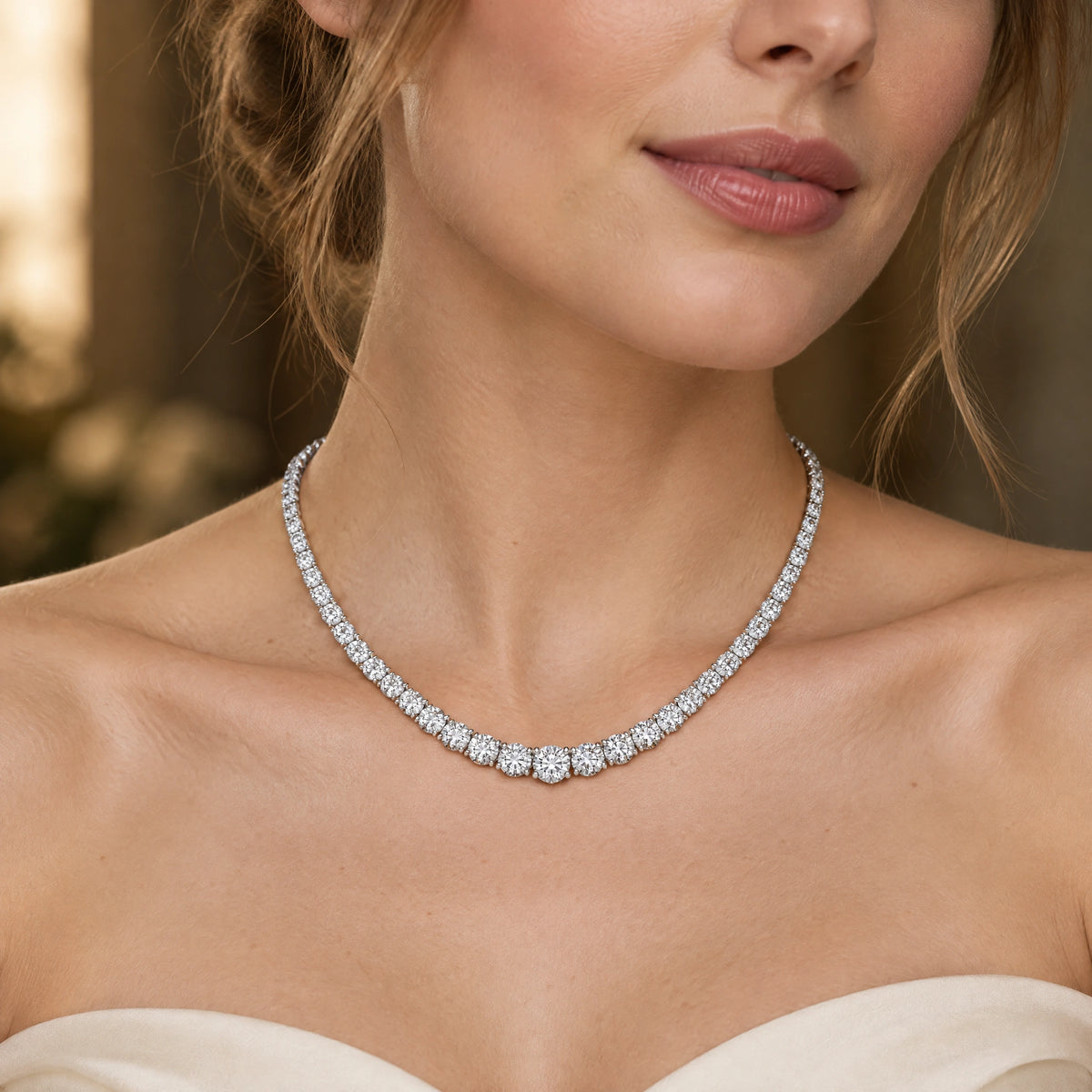 Royal Grace Graduated Lab-Grown Diamond Riviera Necklace - White Gold