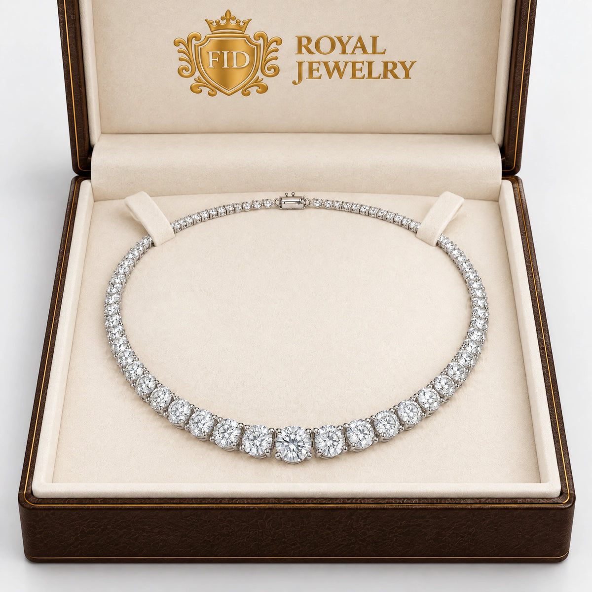 Royal Grace Graduated Lab-Grown Diamond Riviera Necklace - White Gold